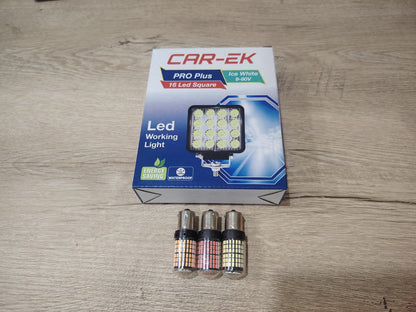 CAR-EK LED Kare Çalışma Lambası + 144 LED Canbus Ampul Seti (Süper Aydınlatma Paketi)