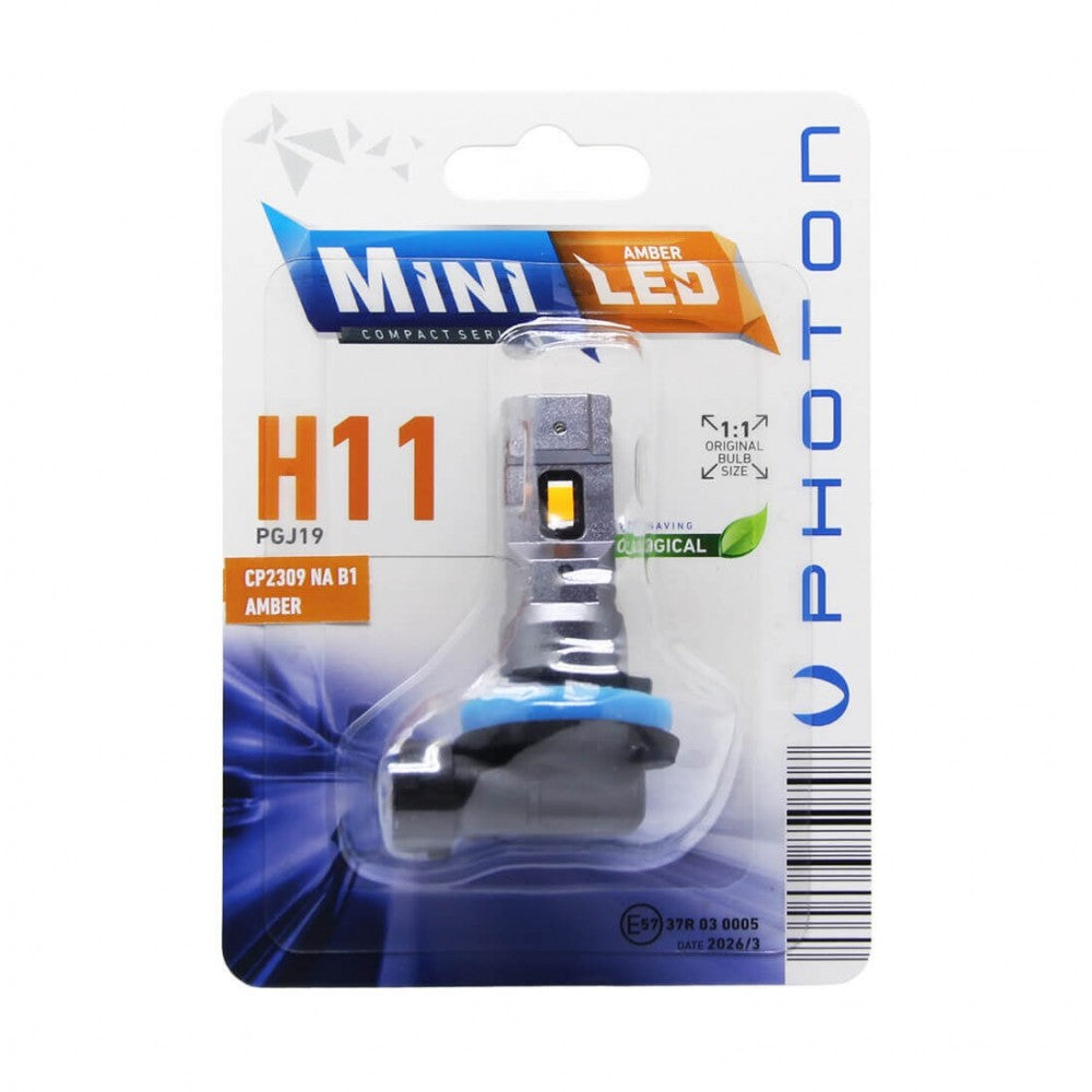 Photon Mini Amber Compact LED Far Ampulü Serisi (Turuncu / Amerikan Park & Sis) TEKLİ BLİSTER
